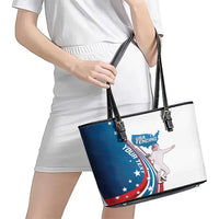 Personalized USA Fencing Leather Tote Bag 2024 United States Flag Curve Style - Wonder Print Shop