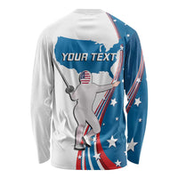 Personalized USA Fencing Long Sleeve Shirt 2024 United States Flag Curve Style - Wonder Print Shop