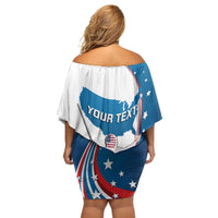 Personalized USA Fencing Off Shoulder Short Dress 2024 United States Flag Curve Style - Wonder Print Shop
