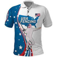 Personalized USA Fencing Polo Shirt 2024 United States Flag Curve Style - Wonder Print Shop