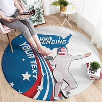 Personalized USA Fencing Round Carpet 2024 United States Flag Curve Style