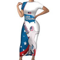 Personalized USA Fencing Short Sleeve Bodycon Dress 2024 United States Flag Curve Style - Wonder Print Shop