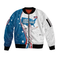 Personalized USA Fencing Sleeve Zip Bomber Jacket 2024 United States Flag Curve Style - Wonder Print Shop