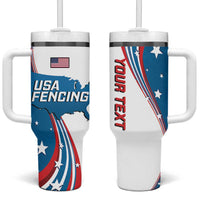 Personalized USA Fencing Tumbler With Handle 2024 United States Flag Curve Style - Wonder Print Shop