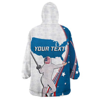 Personalized USA Fencing Wearable Blanket Hoodie 2024 United States Flag Curve Style - Wonder Print Shop