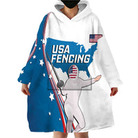 Personalized USA Fencing Wearable Blanket Hoodie 2024 United States Flag Curve Style - Wonder Print Shop