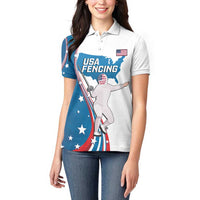 Personalized USA Fencing Women Polo Shirt 2024 United States Flag Curve Style - Wonder Print Shop
