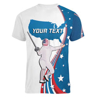 Personalized USA Fencing Women V-Neck T-Shirt 2024 United States Flag Curve Style - Wonder Print Shop