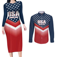 Custom USA Shooting Couples Matching Long Sleeve Bodycon Dress and Long Sleeve Button Shirt 2024 Sporty Style - Wonder Print Shop