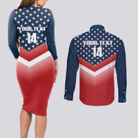 Custom USA Shooting Couples Matching Long Sleeve Bodycon Dress and Long Sleeve Button Shirt 2024 Sporty Style - Wonder Print Shop