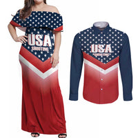 Custom USA Shooting Couples Matching Off Shoulder Maxi Dress and Long Sleeve Button Shirt 2024 Sporty Style - Wonder Print Shop