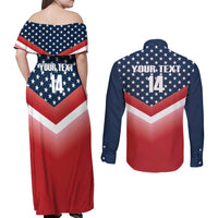 Custom USA Shooting Couples Matching Off Shoulder Maxi Dress and Long Sleeve Button Shirt 2024 Sporty Style - Wonder Print Shop