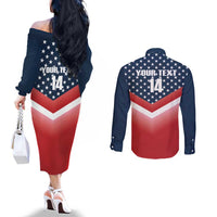 Custom USA Shooting Couples Matching Off The Shoulder Long Sleeve Dress and Long Sleeve Button Shirt 2024 Sporty Style