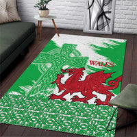 Grunge Green Wales Area Rug Celtic Cross Welsh Red Dragon - Wonder Print Shop