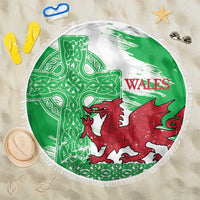 Grunge Green Wales Beach Blanket Celtic Cross Welsh Red Dragon - Wonder Print Shop
