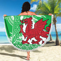 Grunge Green Wales Beach Blanket Celtic Cross Welsh Red Dragon - Wonder Print Shop