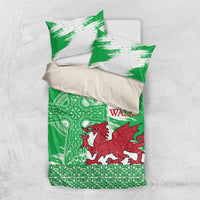 Grunge Green Wales Bedding Set Celtic Cross Welsh Red Dragon - Wonder Print Shop