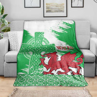 Grunge Green Wales Blanket Celtic Cross Welsh Red Dragon - Wonder Print Shop