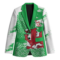 Grunge Green Wales Blazer Celtic Cross Welsh Red Dragon - Wonder Print Shop