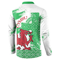 Grunge Green Wales Button Sweatshirt Celtic Cross Welsh Red Dragon - Wonder Print Shop