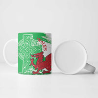 Grunge Green Wales Ceramic Mug Celtic Cross Welsh Red Dragon - Wonder Print Shop