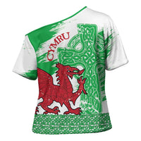 Grunge Green Wales Cross Shoulder Shirt Celtic Cross Welsh Red Dragon - Wonder Print Shop