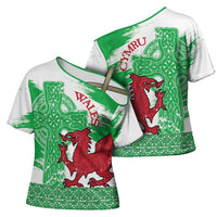 Grunge Green Wales Cross Shoulder Shirt Celtic Cross Welsh Red Dragon - Wonder Print Shop