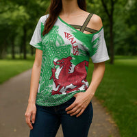 Grunge Green Wales Cross Shoulder Shirt Celtic Cross Welsh Red Dragon - Wonder Print Shop