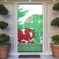 Grunge Green Wales Door Cover Celtic Cross Welsh Red Dragon - Wonder Print Shop