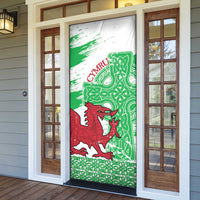 Grunge Green Wales Door Cover Celtic Cross Welsh Red Dragon - Wonder Print Shop