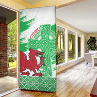 Grunge Green Wales Door Cover Celtic Cross Welsh Red Dragon - Wonder Print Shop