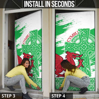 Grunge Green Wales Door Cover Celtic Cross Welsh Red Dragon - Wonder Print Shop