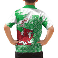 Grunge Green Wales Family Matching Long Sleeve Bodycon Dress and Hawaiian Shirt Celtic Cross Welsh Red Dragon - Wonder Print Shop