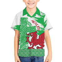 Grunge Green Wales Family Matching Long Sleeve Bodycon Dress and Hawaiian Shirt Celtic Cross Welsh Red Dragon - Wonder Print Shop