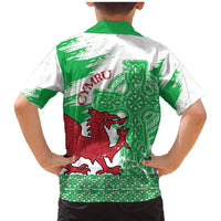 Grunge Green Wales Family Matching Mermaid Dress and Hawaiian Shirt Celtic Cross Welsh Red Dragon - Wonder Print Shop