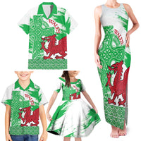 Grunge Green Wales Family Matching Tank Maxi Dress and Hawaiian Shirt Celtic Cross Welsh Red Dragon - Wonder Print Shop