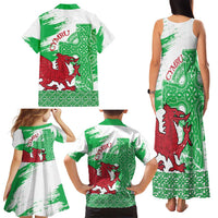 Grunge Green Wales Family Matching Tank Maxi Dress and Hawaiian Shirt Celtic Cross Welsh Red Dragon - Wonder Print Shop