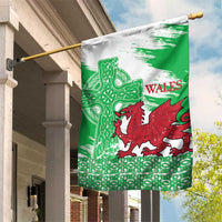 Grunge Green Wales Garden Flag Celtic Cross Welsh Red Dragon - Wonder Print Shop