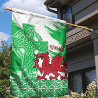 Grunge Green Wales Garden Flag Celtic Cross Welsh Red Dragon - Wonder Print Shop