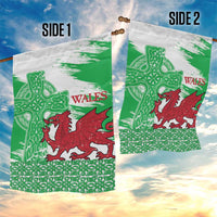 Grunge Green Wales Garden Flag Celtic Cross Welsh Red Dragon - Wonder Print Shop