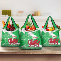 Grunge Green Wales Grocery Bag Celtic Cross Welsh Red Dragon - Wonder Print Shop