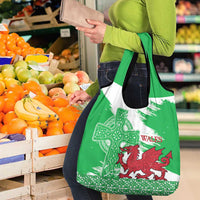 Grunge Green Wales Grocery Bag Celtic Cross Welsh Red Dragon - Wonder Print Shop