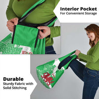 Grunge Green Wales Grocery Bag Celtic Cross Welsh Red Dragon - Wonder Print Shop