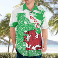 Grunge Green Wales Hawaiian Shirt Celtic Cross Welsh Red Dragon - Wonder Print Shop