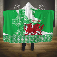 Grunge Green Wales Hooded Blanket Celtic Cross Welsh Red Dragon - Wonder Print Shop