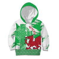 Grunge Green Wales Kid Hoodie Celtic Cross Welsh Red Dragon - Wonder Print Shop