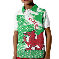 Grunge Green Wales Kid Polo Shirt Celtic Cross Welsh Red Dragon - Wonder Print Shop