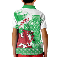 Grunge Green Wales Kid Polo Shirt Celtic Cross Welsh Red Dragon - Wonder Print Shop