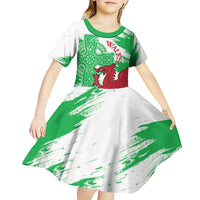 Grunge Green Wales Kid Short Sleeve Dress Celtic Cross Welsh Red Dragon - Wonder Print Shop