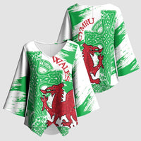 Grunge Green Wales Kimono Sleeve Blouse Celtic Cross Welsh Red Dragon - Wonder Print Shop